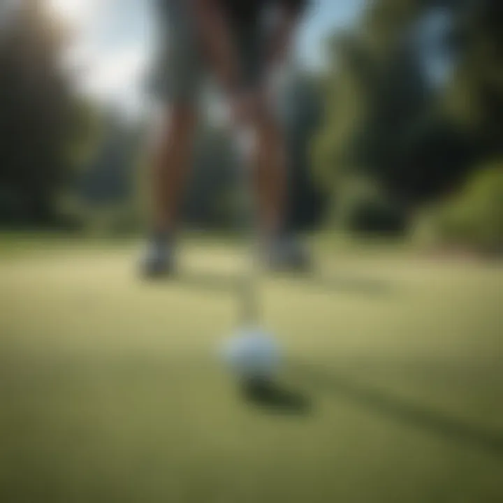 A golfer lining up a putt on a beautifully designed green