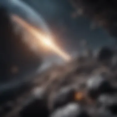 A spaceship navigating through an asteroid field