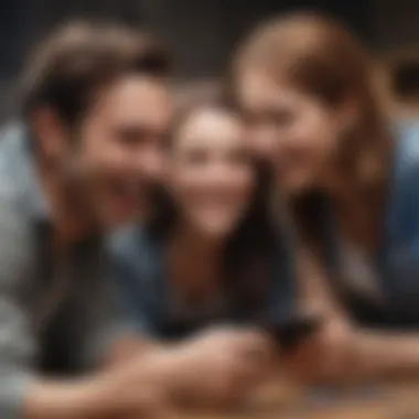 Friends sharing laughs while playing a word game on mobile