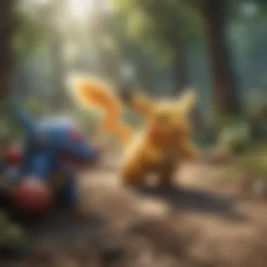 Artistic representation of a Pokemon battle scene