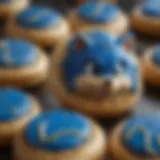 Sonic the Hedgehog cookies with vibrant blue icing and golden rings