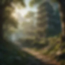 A captivating fantasy landscape showcasing lush forests and ancient ruins.