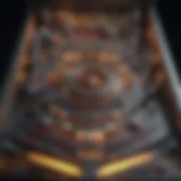 A vibrant pinball machine showcasing its intricate design and lighting effects
