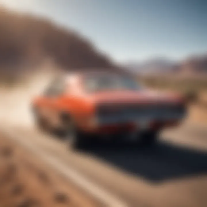 Vintage Muscle Car Drifting on Desert Road