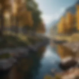 A stunning landscape from a realistic mobile game showcasing detailed graphics and natural elements
